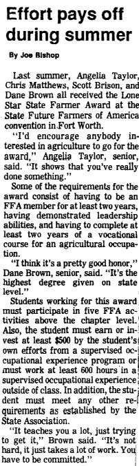 MPHS 1987 Lone Start State Farmer Award